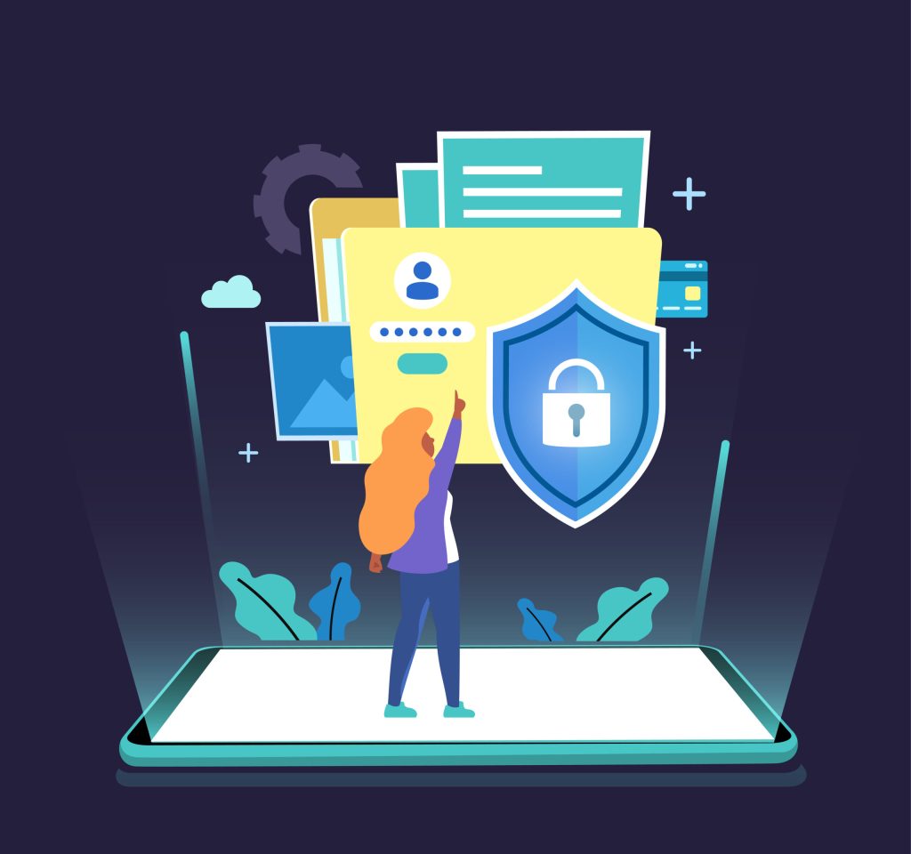 Abstract security protection digital data from private key on mobile, data security concept, isolated flat vector illustration