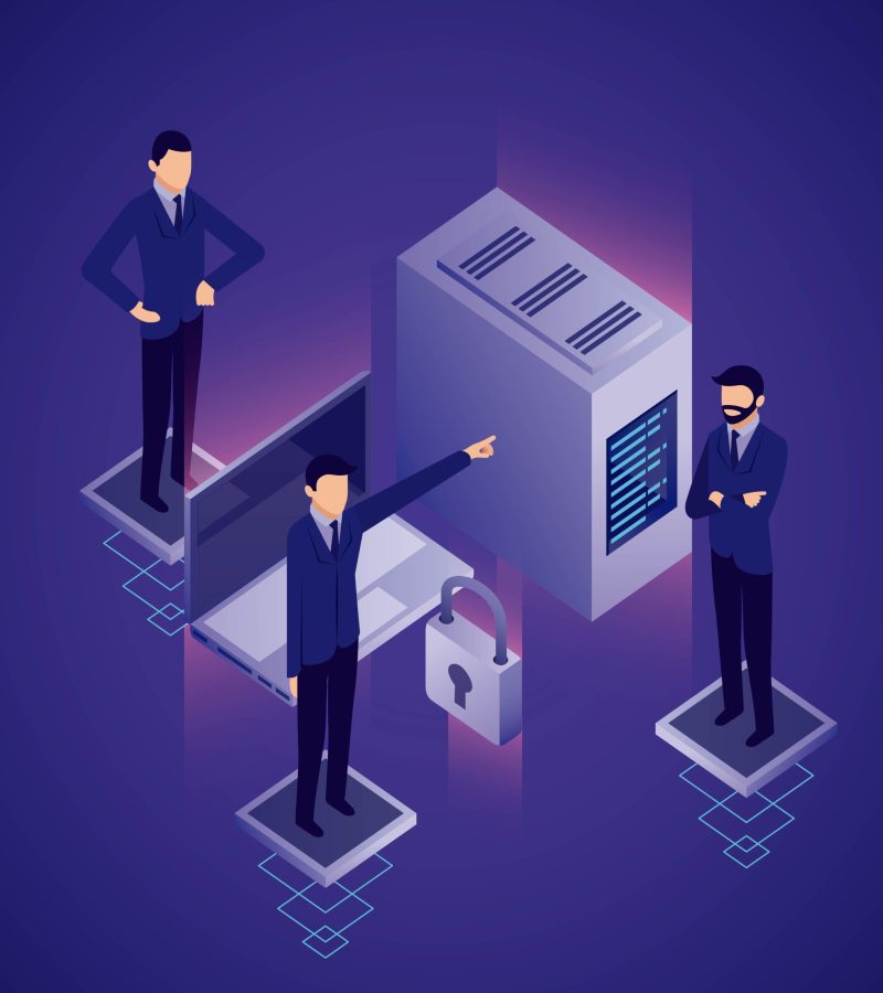 data network businessman dataserver computer padlock vector illustration